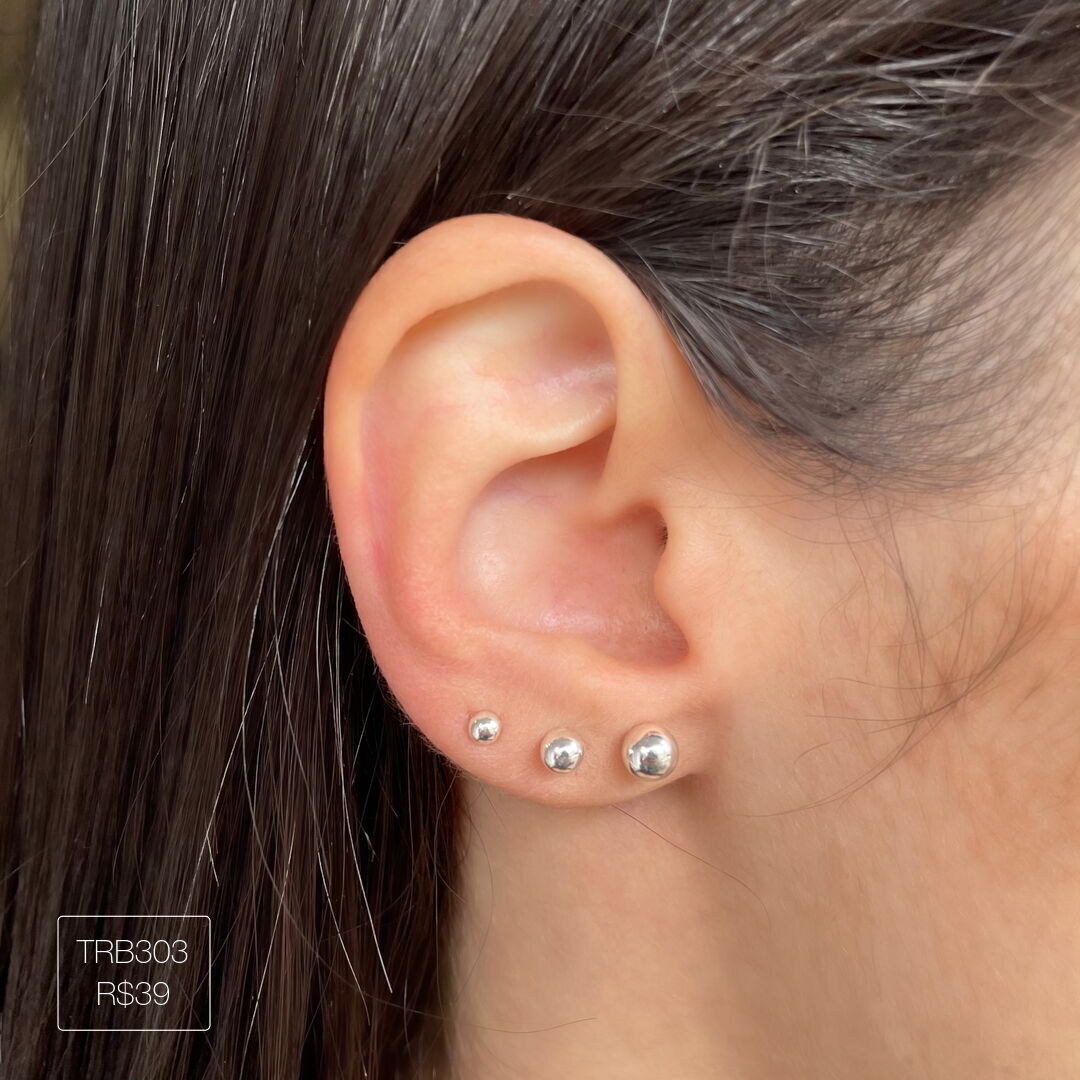 Trio de Bolinhas Liso Prateado